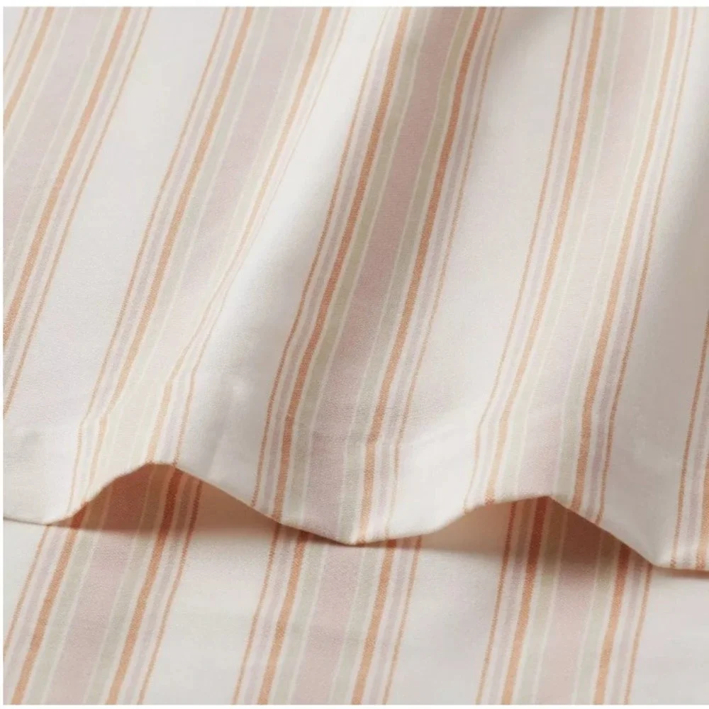 Room Essentials Twin Twin XL Sheet Set Ivory Pink Textured Stripe Cotton Sateen